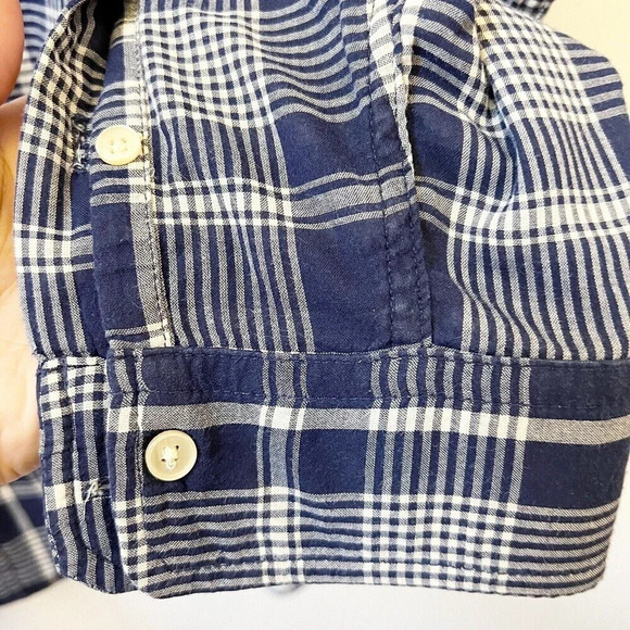 7 for All Mankind Mens Navy Blue Plaid Button Shirt XL Long Sleeve Cotton Collar - Picture 5 of 7
